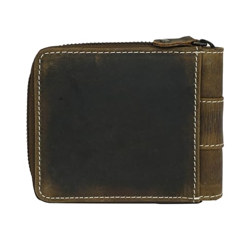 Image of Men's Leather Wallet | RFID Blocking | Slim Bi Fold with Multiple Card Slots and Zip Protection | Card & Money Organizer | Classic Style Leather Wallet | Travel Office Carry | Brown