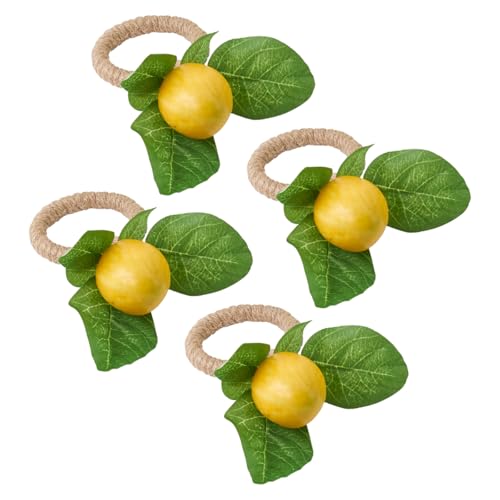 Fennco Styles Decorative Lemon with Vine Design Napkin Rings, Set of 4 - Yellow Napkin Holders for Home, Dining Table, Holiday Décor and Special Occasion