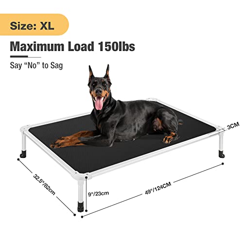 Veehoo Chew Proof Elevated Dog Bed - Cooling Raised Pet Cot - Silver Aluminum Frame And Durable Textilene Mesh Fabric, Unique Designed No-Slip Feet For Indoor Or Outdoor Use, Black, X Large #TOP2