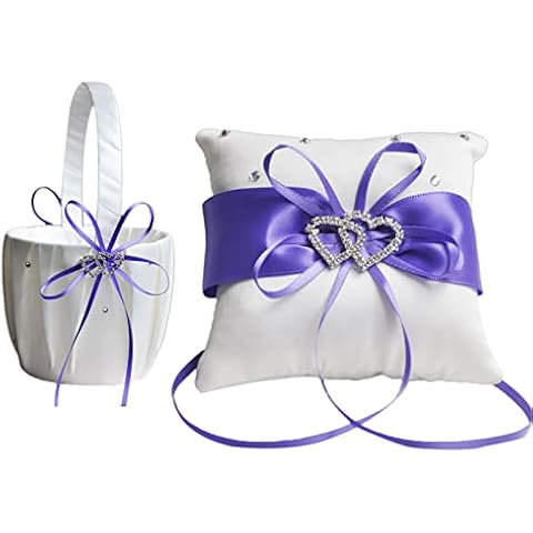 MISNODE Wedding Flower Girl Basket and Ring Bearer Pillow Set Cover