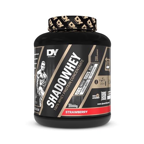DY Nutrition - Shadowhey Whey Protein Concentrate Powder 2Kg | 23g Protein per Serving | 66 Servings | 7.3g of BCAAs | Sourced from EU Grass-Fed Cows | Premium Easy Mix & Digest Formula (Strawberry)