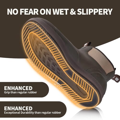 WOVENPAK Deck Boots for Men, Rain Boots Men, Waterproof Fishing Boots, Mens Deck Boots, Anti-slip Rubber Work Ankle Rain Boots Shoes for Outdoor Fishing, Boating, Size 6-133