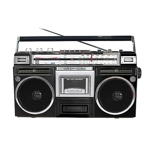 Boombox retro portátil con reproductor de CD y cassette, radio DAB, grabación USB, Bluetooth, reunión familiar, viajes