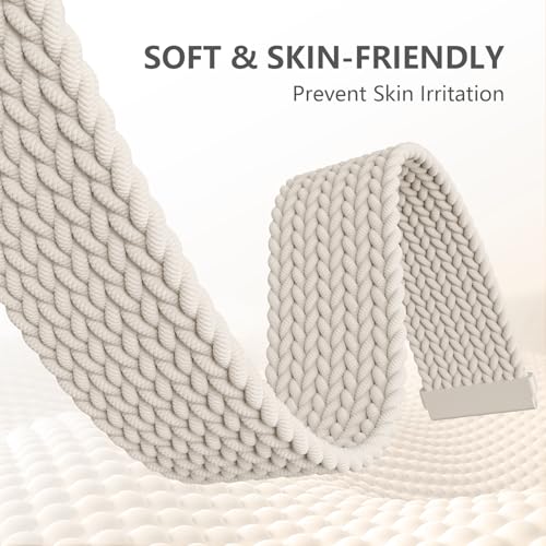 Maledan Braided Bands Compatible with Fitbit Versa 2 and Fitbit Versa for Women Men, Breathable Stretchy Bracelet Replacement Wrist Band for Versa 2/ Lite/ SE Strap, Apricot