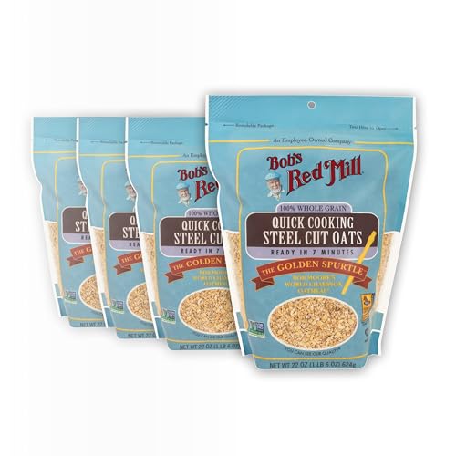 Bob's Red Mill Quick Cooking Steel Cut Oats, 22oz (Pack of 4) - Non GMO, Whole Grain, Vegan, Kosher