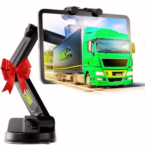Tablet Holder for Truck Tablet Mount - iPad Mount for Truck, Heavy Duty Super Suction Cup, 16.7 inch Long Arm & Stable, Device & iPad Holder for Dashboard, Windshield and Window - Commercial Trucker
