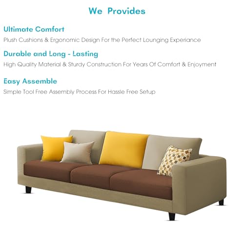 Image of Galib 3 Seater Sofa Set for Living Room (Cream Brown Fabric) Premium Fabric Sofa Set