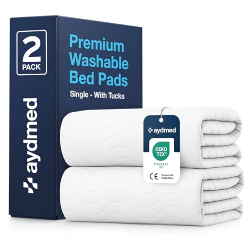 2 x AYDMED Premium Bamboo Washable Incontinence Bed Pads With Tucks | For Single Beds | Maximum Absorbency Kylie Sheets | Reusable Waterproof Bed Wetting Sheets For Adults, Children & Babies