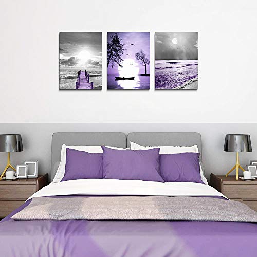 Canvas Wall Art For Living Room Large Size Wall Decorations For Office Artwork Wall Painting Bedroom Wall Decor Black And White Ocean Purple Landscape Modern Family Posters 3 Piece Framed Home Decor #TOP5