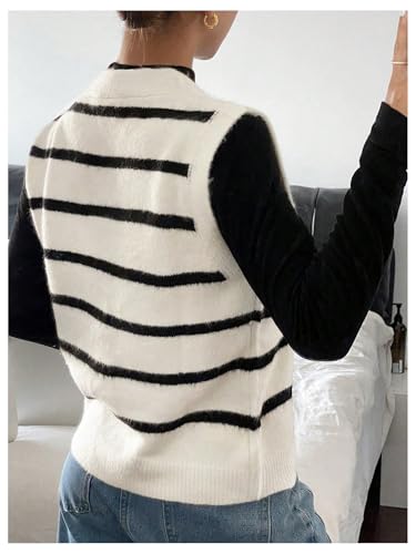 SHENHE Women's Striped Sweater Vest Sleeveless Button Up Dressy Casual Knit Vest Cardigan2