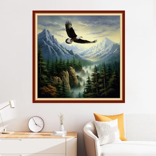 Image of Disxvivy Cross Stitch Stamped Full Embroidery Kits DIY 11CT Cotton Thread Printed DIY Needlepoint Kits Craft Needlework Set Cross-Stitch Stamped Sets-Eagle Scenery 18x18 inch