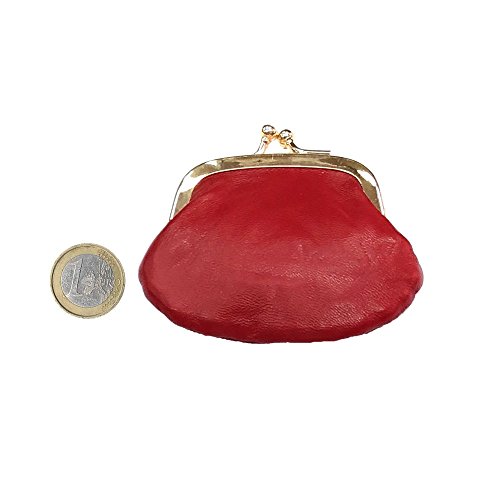 LOLUNA® Mini Porte-Monnaie Femme Cuir véritable Agneau Souple - Fermoir Clic Clac - Couleurs au Choix - Rouge