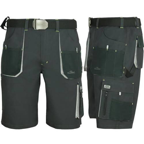 Art.Master Arbeitsshorts Herren Grau Größe 54 - funktionale Kurze Berufshose mit dehnbarem Bund 8 Taschen und Cargotasche - vielseitige Arbeitshose für Lager Logistik Montage