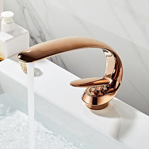 Robinet de lavabo or rose anti-calcaire pour vasque de bain