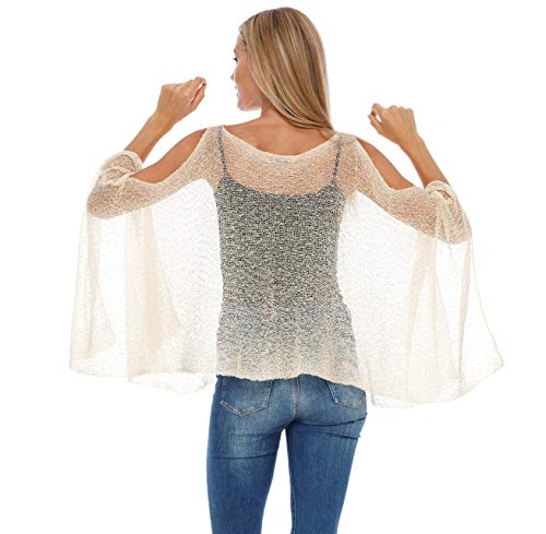 SHU-SHI Womens Lightweight Summer Poncho Shrug Cold-Shoulder Tunic Top Cover Up4