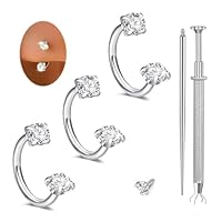 Nymora Nasenring Silber 18G 8mm - 3x Nasenstecker mit Zirkon + 2 Greifwerkzeuge für Lippenpiercing, Helix, Tragus, Daith, Smiley Piercing Damen Männer