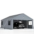 2 Car Carports 20X20 Heavy Duty?Car Ports with 180G Removable Side Walls, Carport Canopy, Portable Car Port Garage, Car Shelter All Weather,Grey