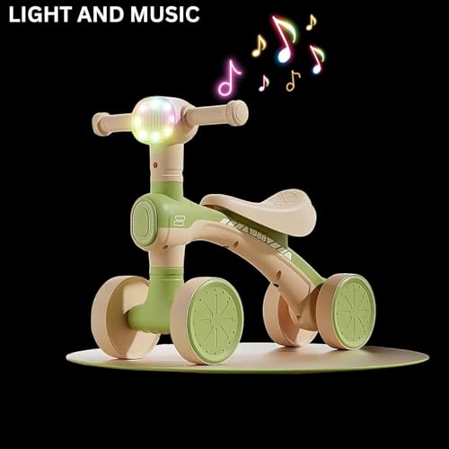 Image of Kids Balance Bike with Music & LED Lights | 4 Wheel Toddler Ride On Toy for 1-5 Years Boys & Girls | Lightweight, Safe & Durable Baby Walker Bike (Green (KB-157))