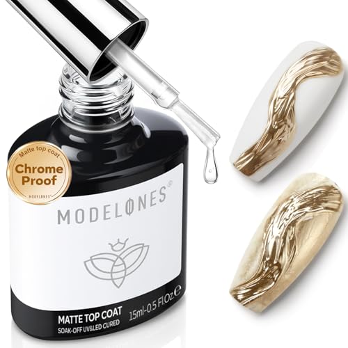modelones Chrome Proof Matte Gel Top Coat, 15 ML No Wipe Chr