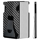 MONOCARBON With 30 cards Carbon Fiber Wallet RFID Blocking Minimalist Money Clip for Men with Wallet