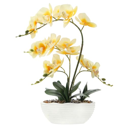 Image of Large Silk Orchid in Wave Pot 19" Phalaenopsis Centerpiece Table, Yellow