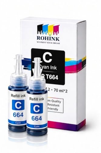 Image of ROHINK T664 Compatible Refill Ink for Epson L130, L360, L380, L361, L565, L210, L220, L310, L350, L355, L605, L1300 Printer (EPSON T664 Cyan Pack 2)