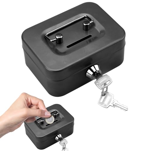 Elegante Geldkassette aus Stahl - Kleiner Safe Abschließbar Mit Schlüssel, Geldbox Mit Einwurfschlitz, Trinkgeldkasse (Schwarz)