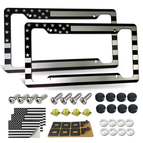 Image of American Flag License Plate Frame - 2 Pack Black Patriotic Car Tag Frames