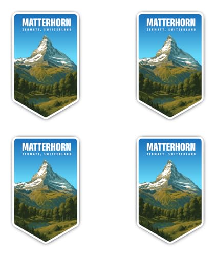 Pegatinas de 100 mm, 4 unidades, vinilo resistente al agua, para viajes, recuerdos, cerola, Suiza, montaña, panorámica, 100 mm, para coche, portátil, maleta, etc