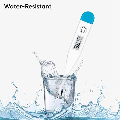 Image of DR VAKU Digital Thermometer for Adults & Babies Fast Oral & Underarm Temperature Measurement Celsius & Fahrenheit Water-Resistant (White & Blue)