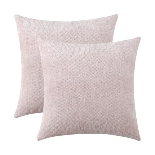 Jeneoo Light Pink Decorative Couch Throw Pillow Covers Soft Chenille Comfy Square Couch Cushion Cases for Livingroom Bed Sofa Decor (Set of 2, 18 x 18 Inches)