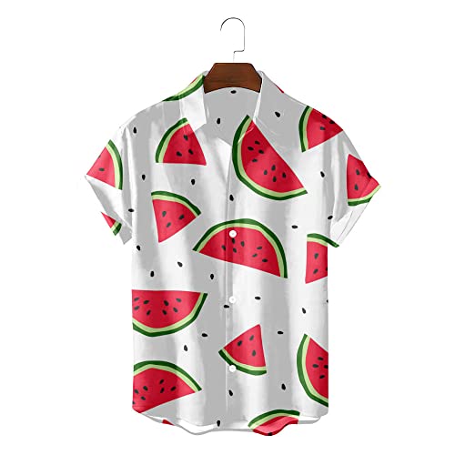 Chemise Hawaïenne à Manches Courtes H3TF5J : Haut Casual Blanc Imprimé Pastèque