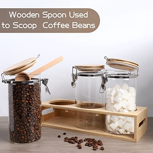 Liengoron 3Pcs Glass Coffee Containers With Shelf 3X54Oz Glass Coffee Bean Storage Container With Airtight Locking Clamp Lid Spoons Coffee Canister Set Jars For Kitchen Food Storage Coffee Tea Sugar #TOP3