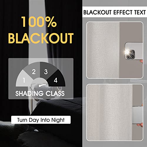 Zeerobee 100% Blackout Curtains For Bedroom 84 Inches Long 2 Panels Set Linen Textured Blackout Curtains & Drapes With Black Liner Thermal Insulated Grommet Curtains, W50 X L84, Beige #TOP2