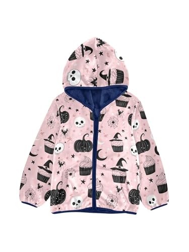 Cute Halloween Cake Skull Girls Fleece Jacket Girls Fall Jacket Boys Coats Zip Up Hoodie Children Outerwear 2-10T