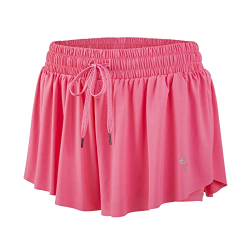 Image of 2 in 1 Flowy Running Shorts for Women Gym Yoga Athletic Womens Workout Biker Spandex Lounge Sweat Skirt Summer