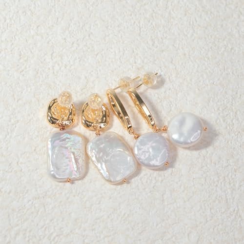 Baroque Pearl Earrings 18K Gold Plated Drop Dangle Earrings for Women Freshwater Pearl Earrings Daily Jewelly for Women - Image 3