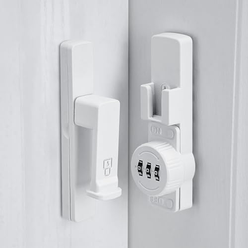 Image of INIRET 2 Packs White 90 Degree Barn Door Lock,Mechanical Password Lock,Flip Latch with Combination,3 Digit Password Keyless,Protect Privacy,for Cabinets,Windows,Garden,Bathroom,and Sliding Door
