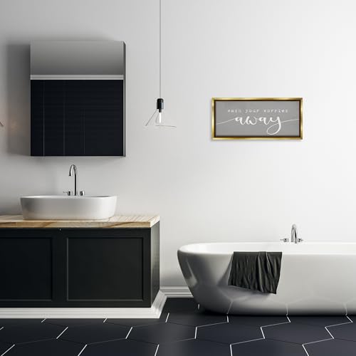 Image of 'Wash Your Worries Away Phrase'| Floating Frame Canvas Art | Stupell Industries | Gold, 25 x 11 Inches, Easy to Hang and Sturdy, Made in USA, by Lil' Rue