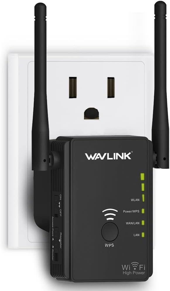 WiFi Repeater, WAVLINK 300Mbps WiFi Range Extender for Home, 2.4GHz Band with Dual Ethernet Port, External Antenna and WPS Button, Wall Plug