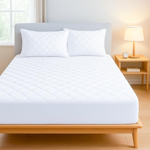 Acrali Home Protector de colchón acolchado tamaño King, diseño ultra suave de 3 capas con falda ajustada profunda, transpirable e hipoalergénico, funda de cama lavable a máquina (150 x 200 + 35 cm)