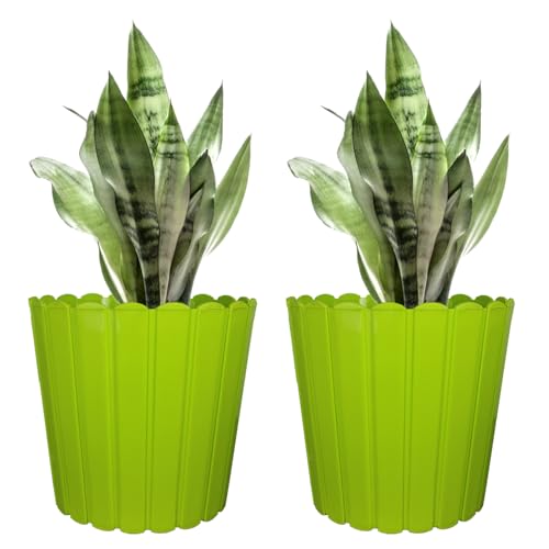 Image of GARDENS NEED 12 Inches Thai Round Flower Pot | Set of 2 | Lemon Green | Plastic Planter Pots for Indoor & Outdoor Home, Office & Balcony Decoration