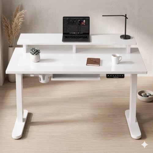 Image of Electric Height Adjustable Standing Desk with Cable Tray, Ergonomic Sit Stand Home Office Desk, Motorized Table (Parent, 120X60CM)