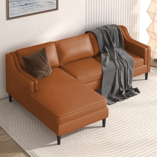 Zafly Leather Couch, 94Inches Sofa With Chaise, 3-Seat L Shaped Sofa With Soft Removable Back Cushions And Armrests Left-Facing Leather Sofas For Living Room (Cognac) #TOP1