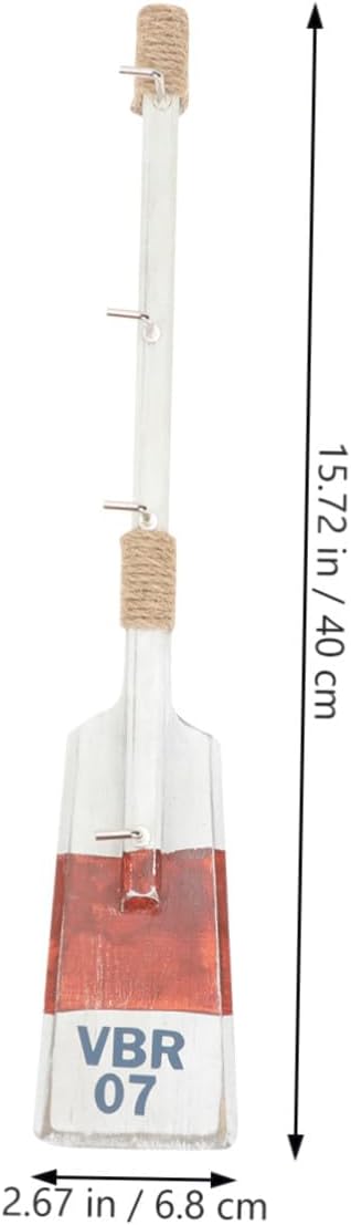 Wooden Oar Wall Hook 40cm Nautical Paddle Decorative Coat Hanger Red Solid Wood Mediterranean Style for Home Organization Bedroom Living Room