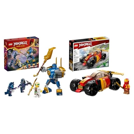 LEGO Ninjago Pack de Combat : Le Robot de Jay, Jouet de Ninja pour Enfants & Ninjago 71780 La Voiture de Course Ninja de Kai – Évolution, Jouet Voiture de Course 2-en-1, pour Véhicule Tout