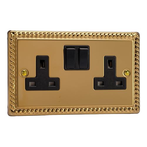 Varilight - 2 Gang 13 Amp Double Switched Socket Georgian Brass - XG5B