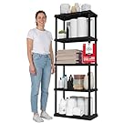 IRIS USA 5-Shelf Light Duty Plastic Storage Shelves, 250lb Capacity, 64" H x 24" W x 12" D, Medium Modular Shelving Unit Storage Organizer for Bathroom, Laundry, Garage & Home, Storage Rack - Black