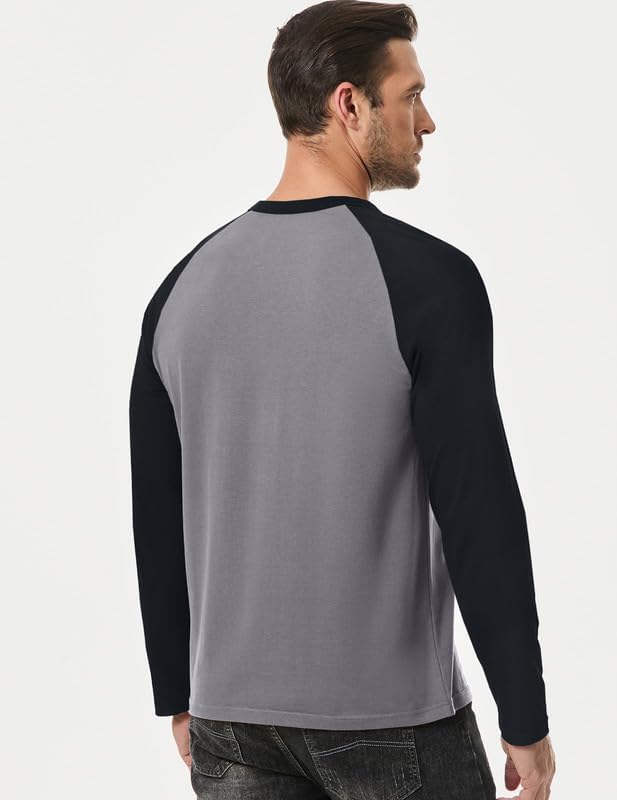Men's Henley Shirt Fall Crewneck Color Block Slim Fit Long Sleeve T Shirts Button Up Tees - Image 2