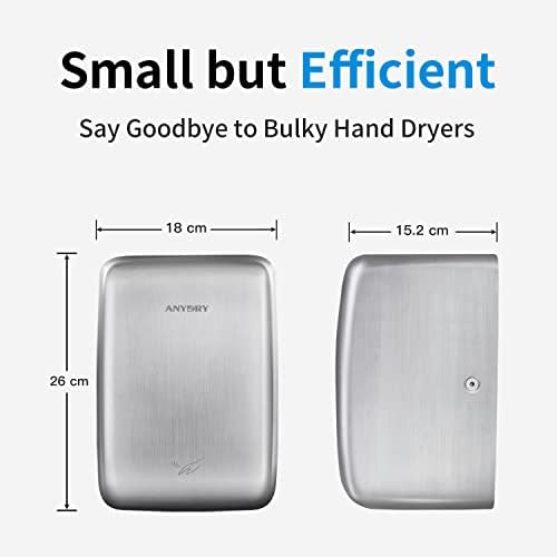 anydry 2803D Listed Mini Automatic Electric Hand Dryer, Hand Dryer For Toilets Commercial,Space-Saving.Brushed Stainless Steel Housing.